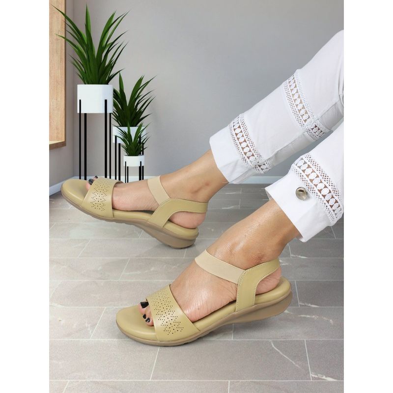 ELLE Camel Round Toe Party Wear Sandals (EURO 36)