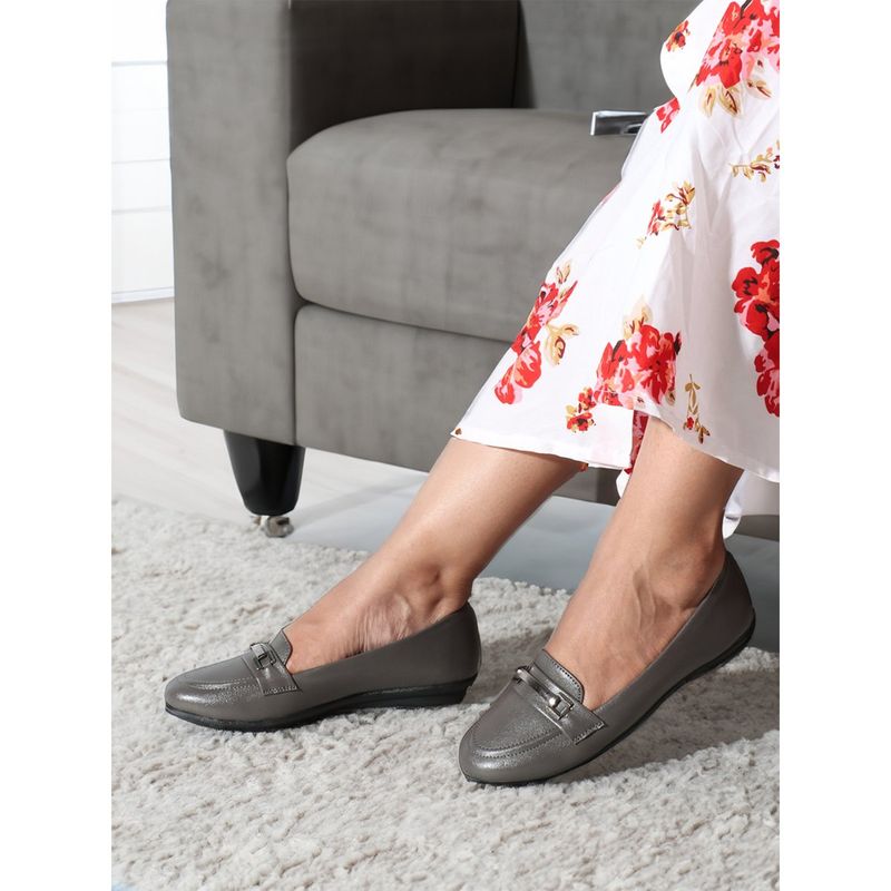 ELLE Grey Round Toe Party Wear Loafers (EURO 36)