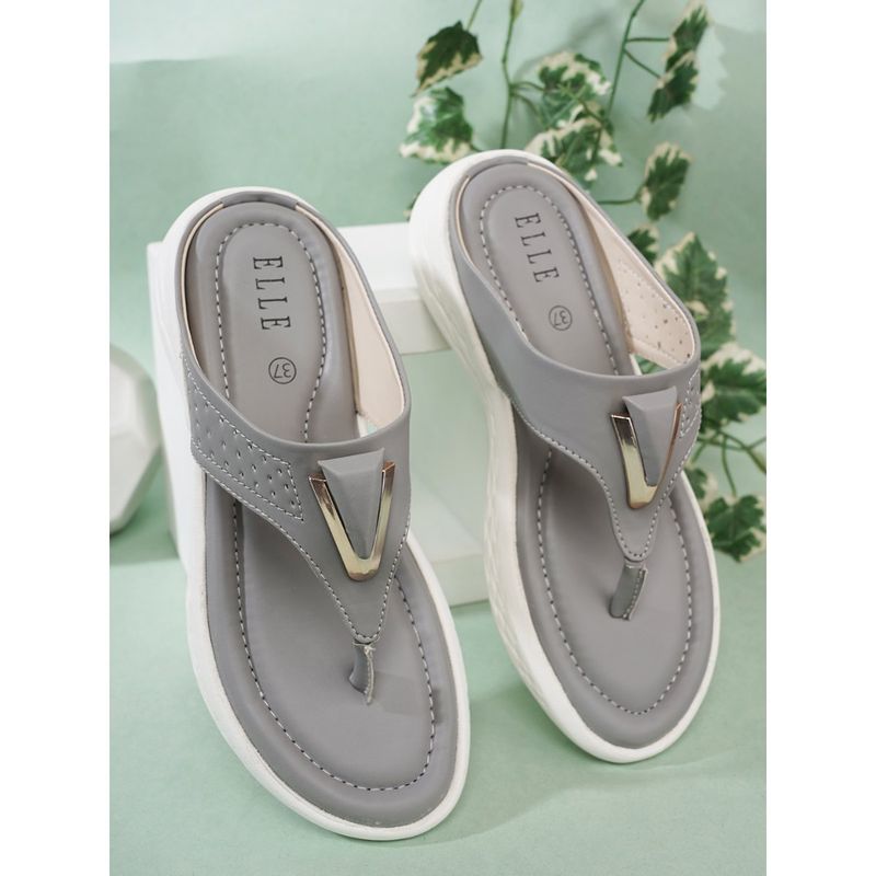 ELLE Grey Round Toe Party Wear Flats (EURO 36)