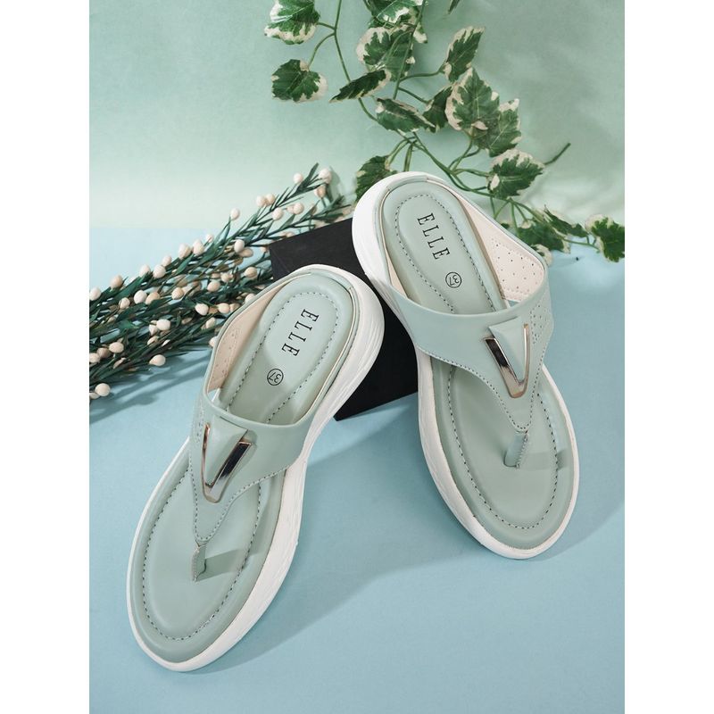 ELLE Green Round Toe Party Wear Flats (EURO 36)