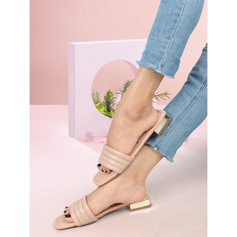 ELLE Peach Square Toe Party Wear Flats (EURO 39)