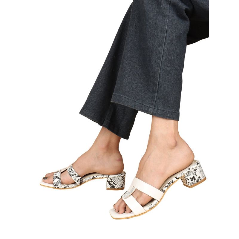 ELLE White Square Toe Party Wear Heels (EURO 37)