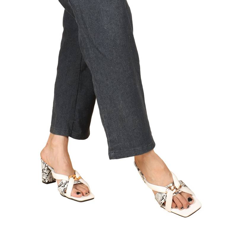 ELLE White Square Toe Party Wear Heels (EURO 36)
