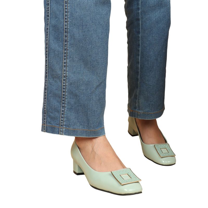 ELLE Green Square Toe Party Wear Pumps (EURO 36)