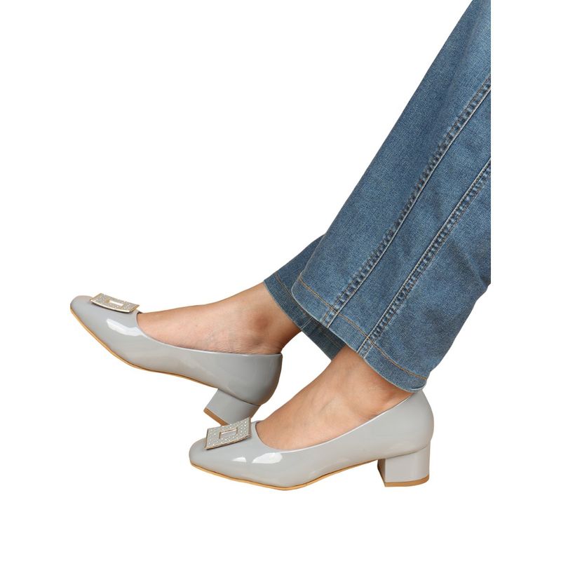ELLE Grey Square Toe Party Wear Pumps (EURO 40)