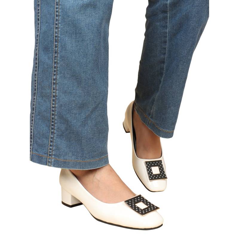 ELLE White Square Toe Party Wear Pumps (EURO 36)