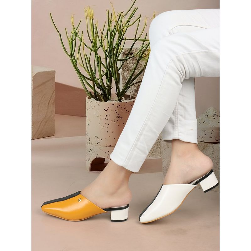 ELLE Yellow Square Toe Party Wear Mules (EURO 39)