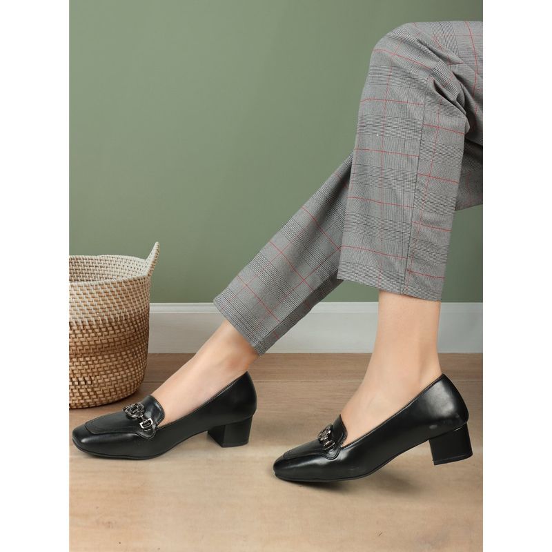 ELLE Black Square Toe Party Wear Pumps (EURO 36)