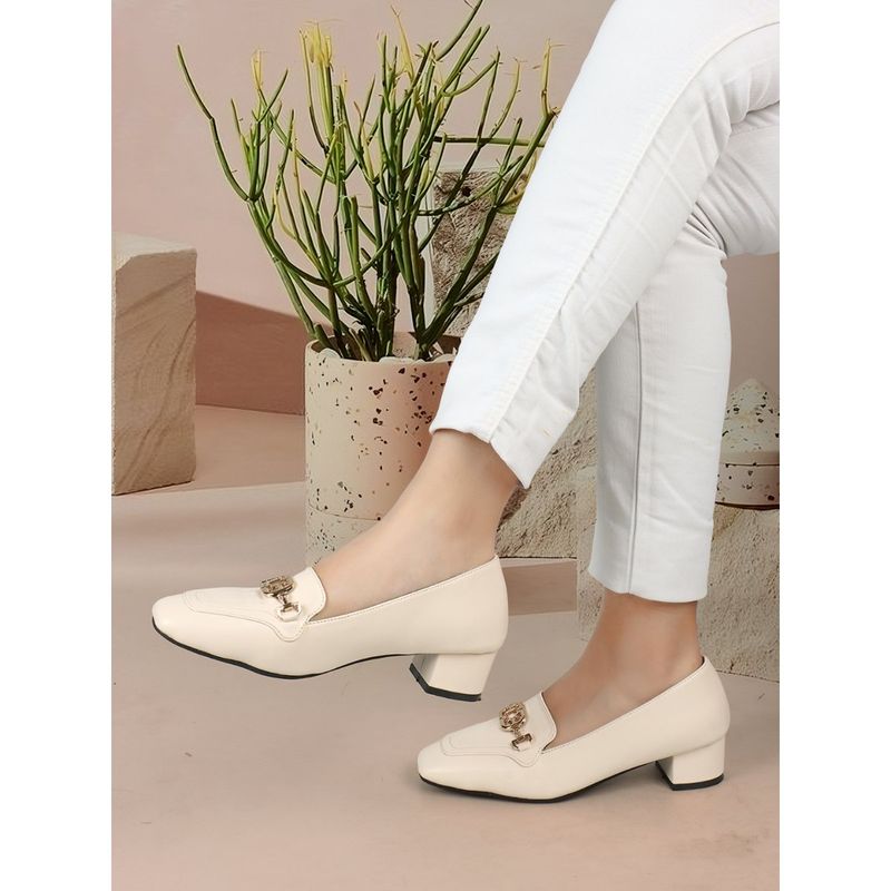 ELLE Cream Square Toe Party Wear Pumps (EURO 41)