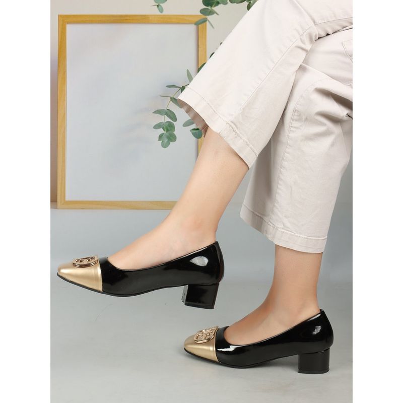 ELLE Black Square Toe Party Wear Pumps (EURO 36)