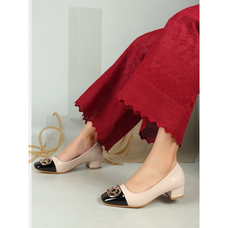 ELLE Cream Square Toe Party Wear Pumps (EURO 36)