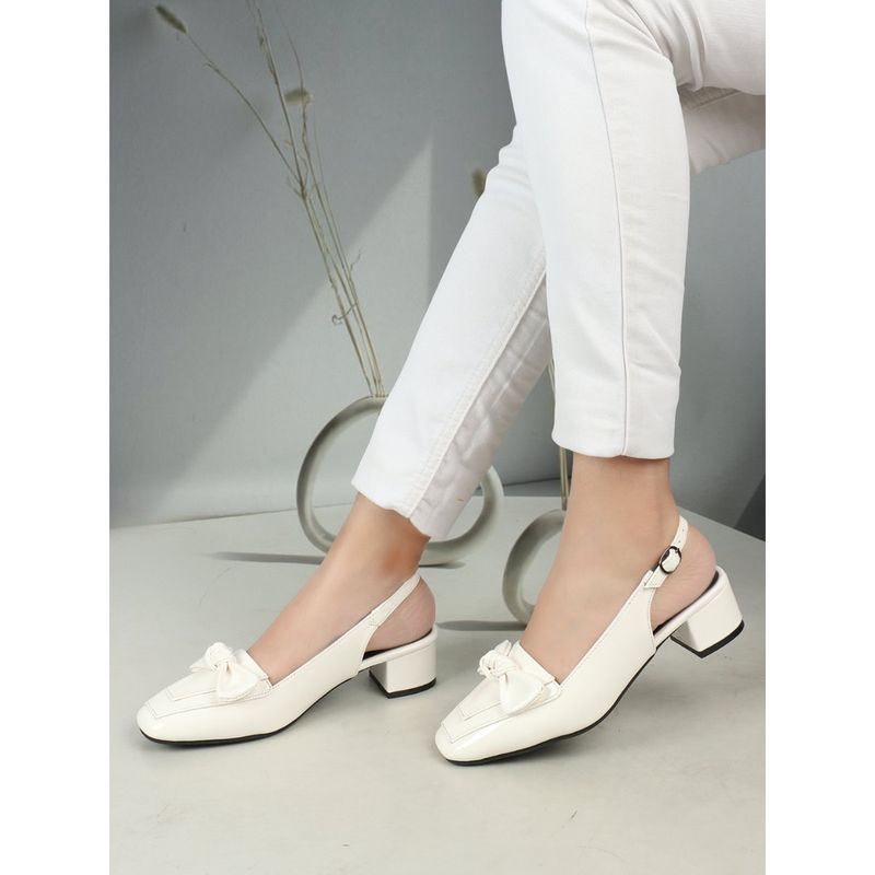 ELLE White Square Toe Party Wear Pumps (EURO 41)
