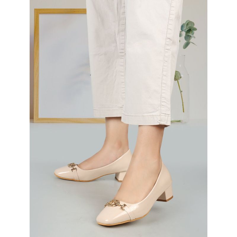 ELLE Cream Square Toe Party Wear Pumps (EURO 39)