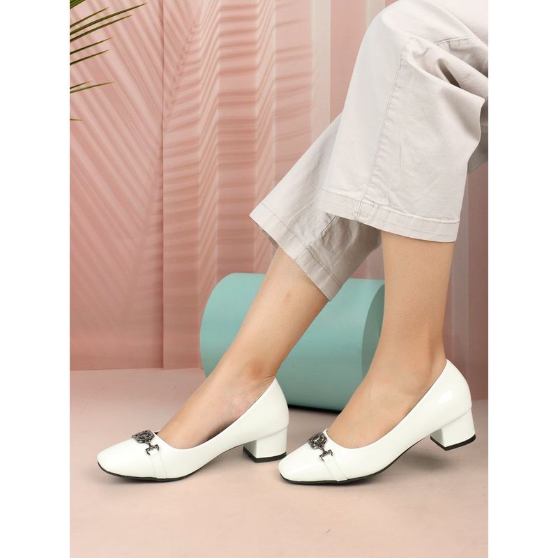 ELLE White Square Toe Party Wear Pumps (EURO 39)