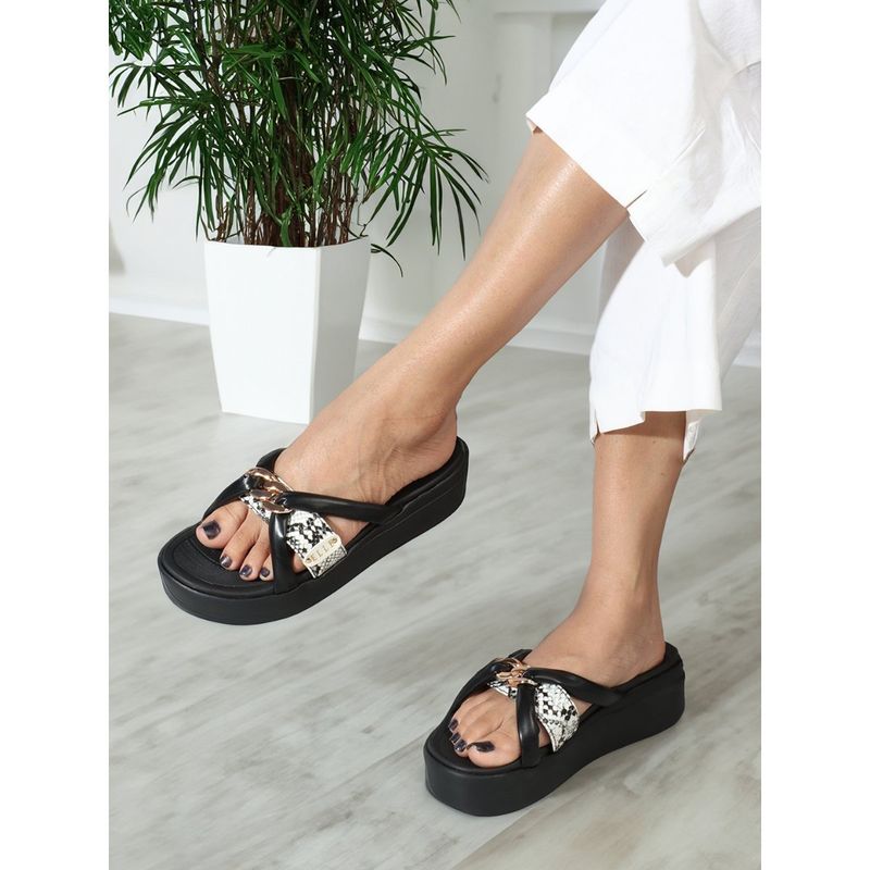 ELLE Black Round Toe Party Wear Wedges (EURO 37)
