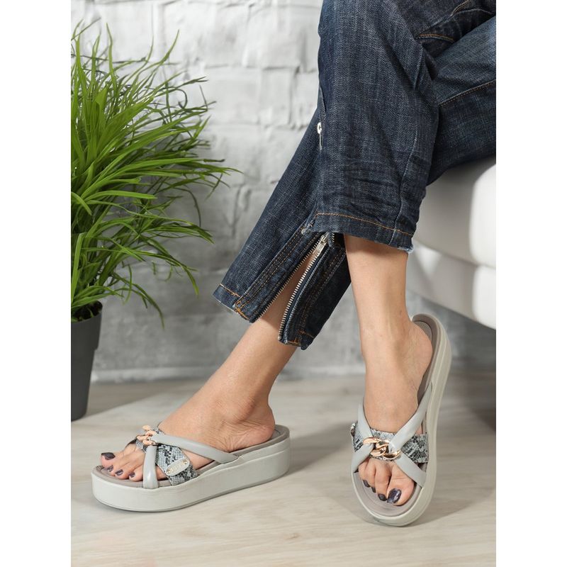 ELLE Grey Round Toe Party Wear Wedges (EURO 40)