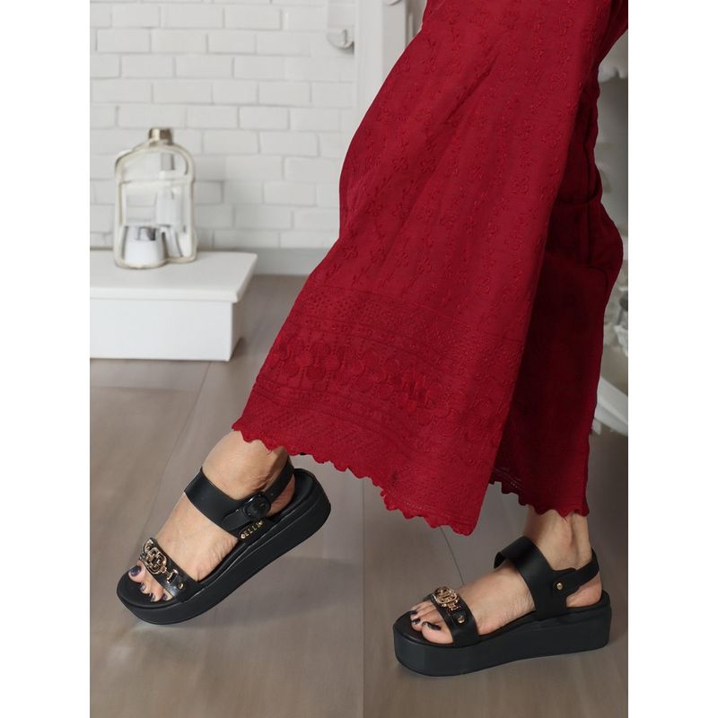 ELLE Black Round Toe Party Wear Sandals (EURO 36)