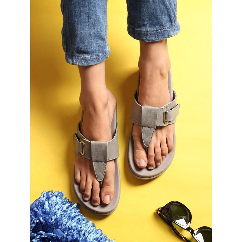 ELLE Grey Round Toe Women Flats (EURO 38)