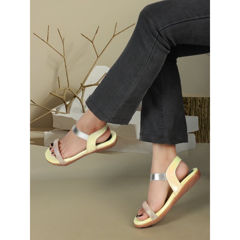 ELLE Yellow Round Toe Party Wear Sandals (EURO 37)
