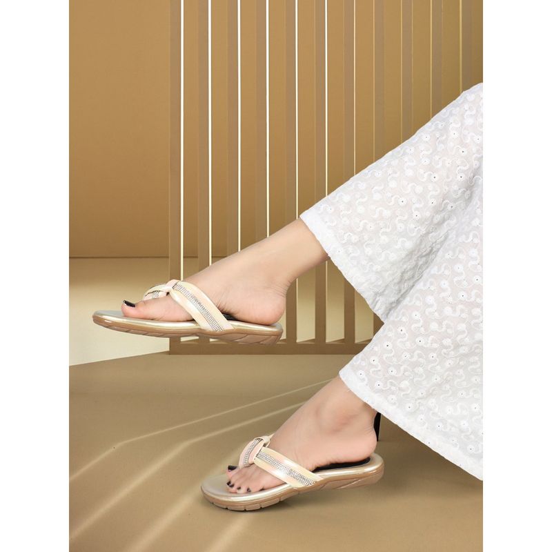 ELLE Gold Round Toe Party Wear Flats (EURO 36)