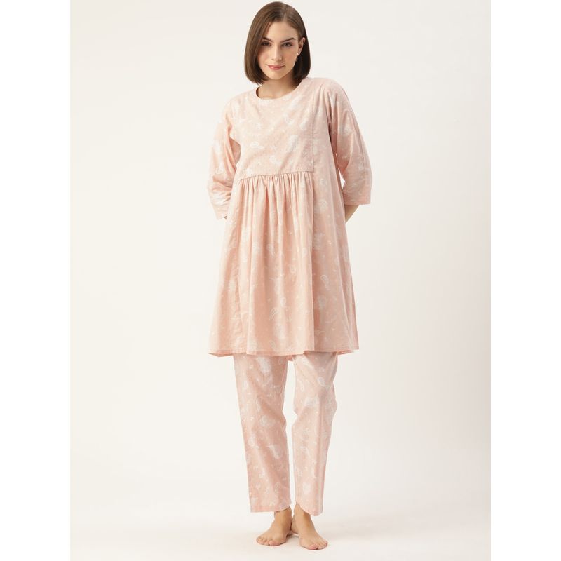 Clt.s Printed Peach Kurti and Pyjama (Set of 2) (2XL)