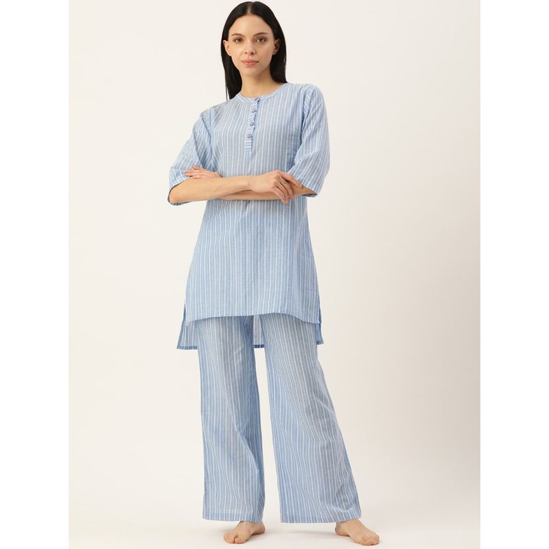 Blue Printed Strappy Kurta with Palazzo Set main image 0