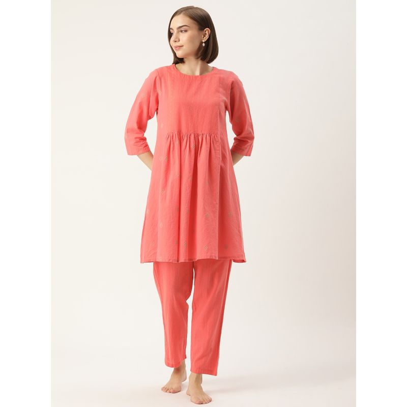 Clt.s Printed Pink Kurti and Pyjama (Set of 2) (L)
