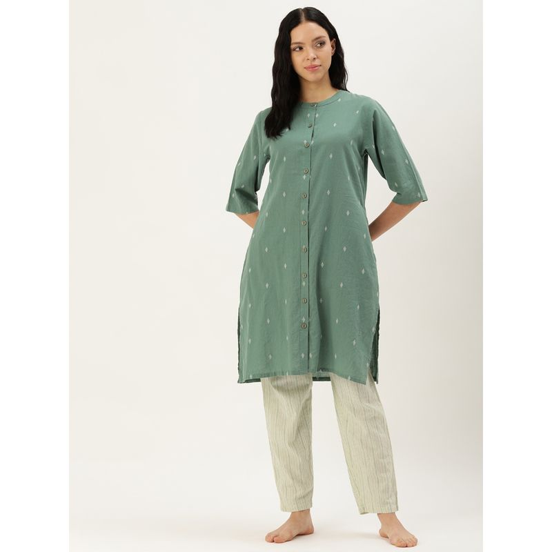 Clt.s Printed Green Kurta & Pyjama (Set of 2) (M)