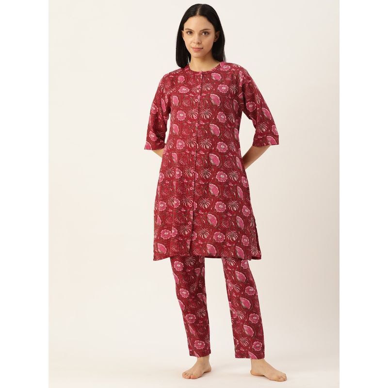 Clt.s Floral Red Kurta & Pyjama (Set of 2) (XL)