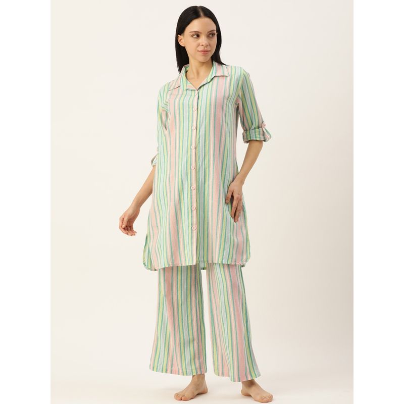 Clt.s Striped Multi Kurti and Pyjama (Set of 2) (M)