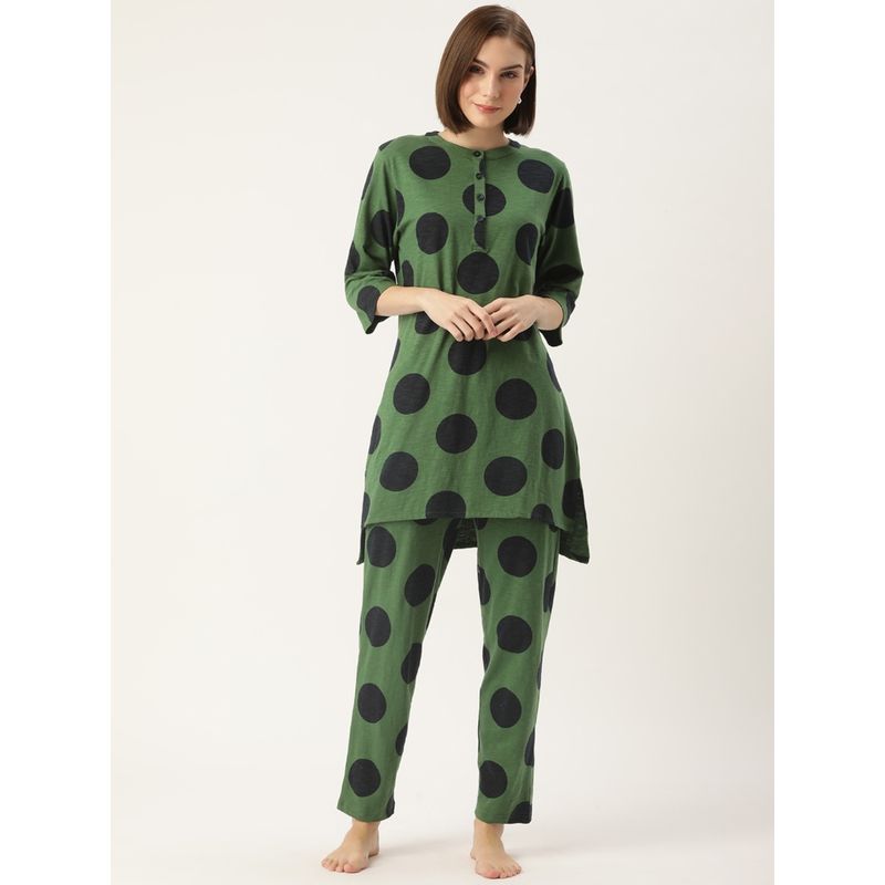 Clt.s Polka Dots Green Kurta & Pyjama (Set of 2) (M)