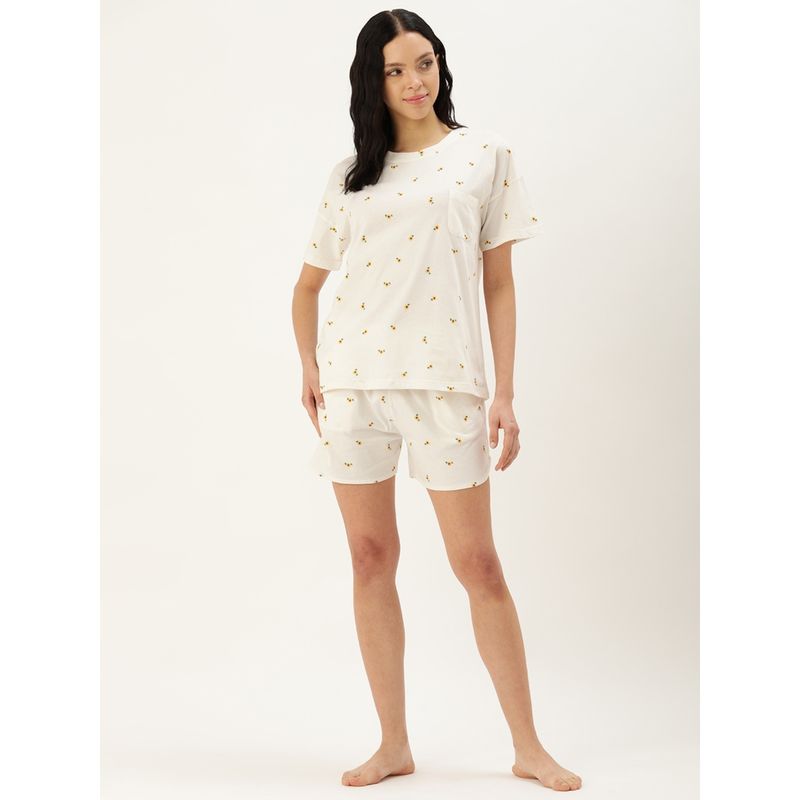 Clt.s Floral White T-Shirt and Shorts (Set of 2) (XL)