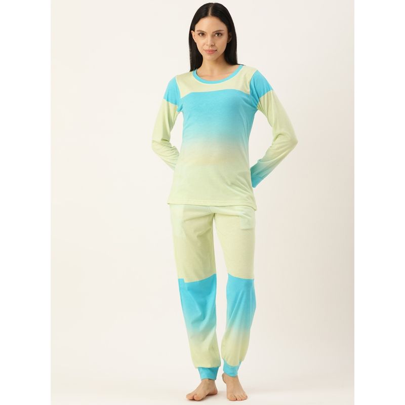 Clt.s Colourblocked Blue T-Shirt and Pyjama (Set of 2) (XL)
