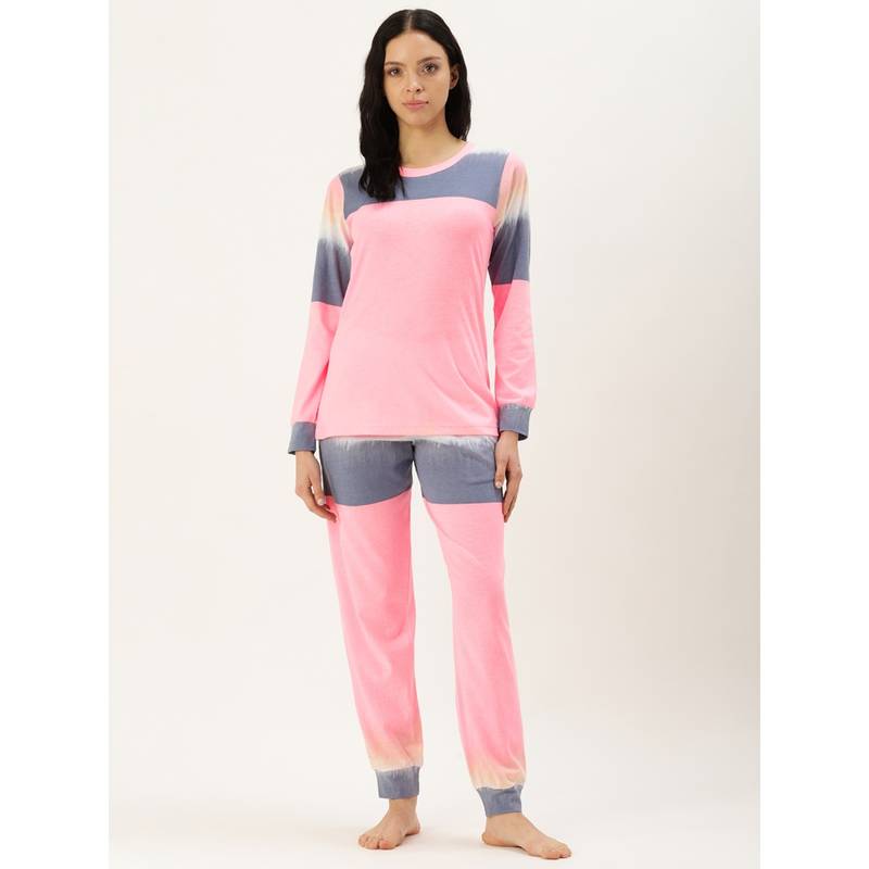 Clt.s Colourblocked Pink T-Shirt and Pyjama (Set of 2) (2XL)