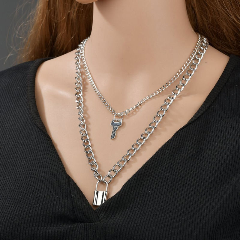 Buy Jewels Galaxy Stunning Gold Plated Lock Key Design Necklace Online