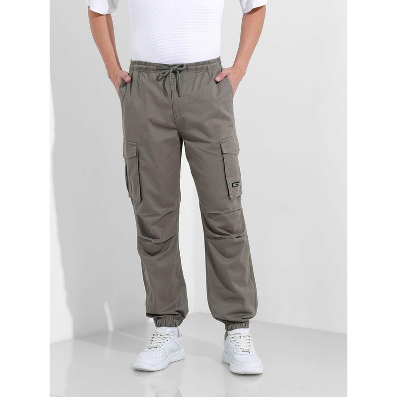 The Indian Garage Co Men Relaxed Fit Solid Mid-Rise Grey Joggers (34)