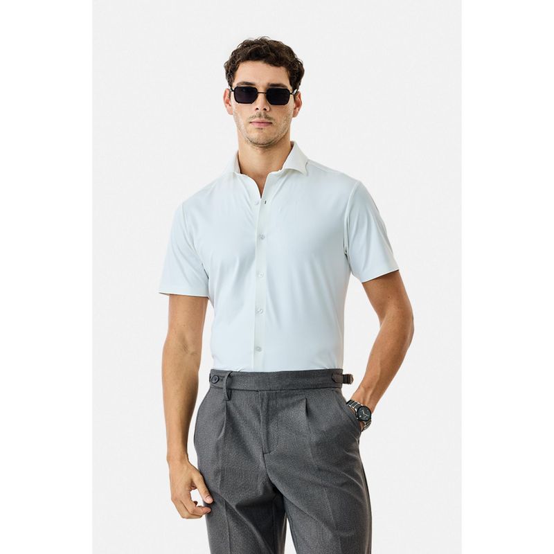 Snitch White Solid Half Sleeves Slim Semi Formal Shirt for Men (M)