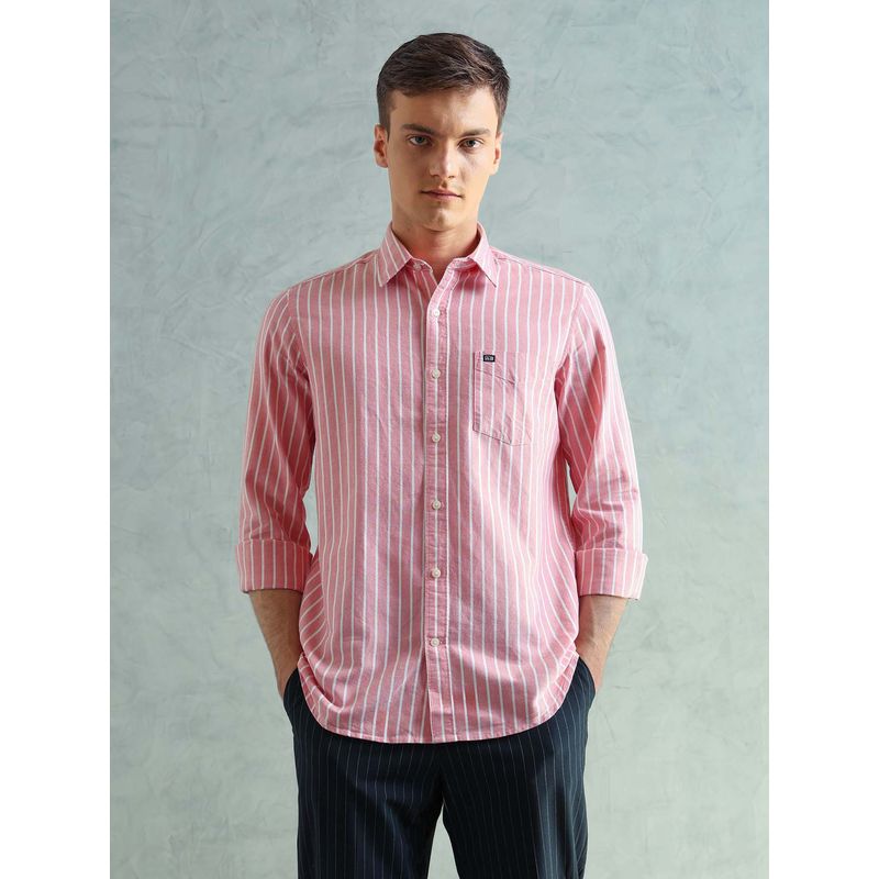 Arrow Sports Men Smart Slim Fit Striped Pink Shirt (42)