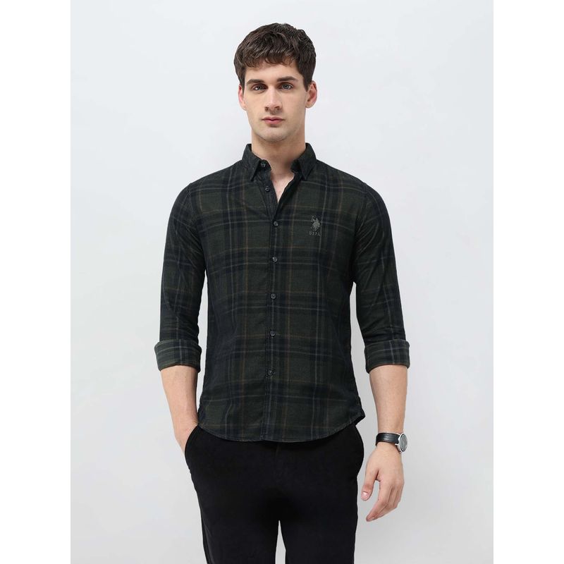U.S. Polo Assn. Denim Co. Men's Tartan Checked Corduroy Green Shirt (39)