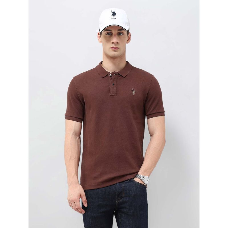 U.S. Polo Assn. Denim Co. Men's Solid Monochrome Brown Polo T-shirt (S)