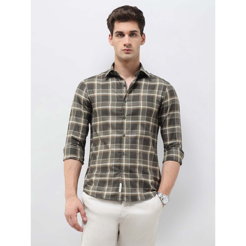 U.S. POLO ASSN. Men's Tartan Checked Twill Olive Shirt (39)