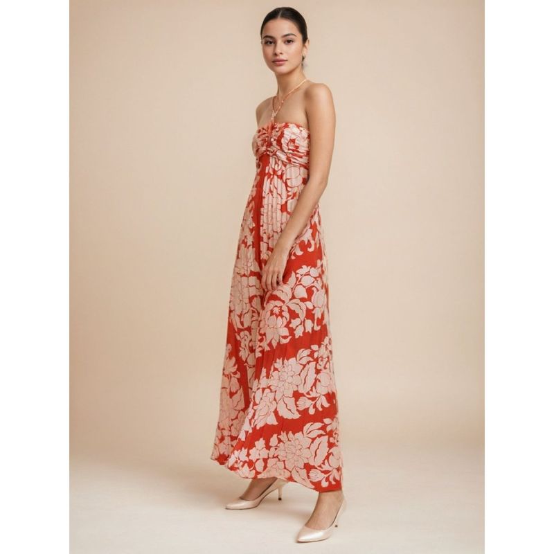 WomanLikeU Red Printed Maxi Dress (S)