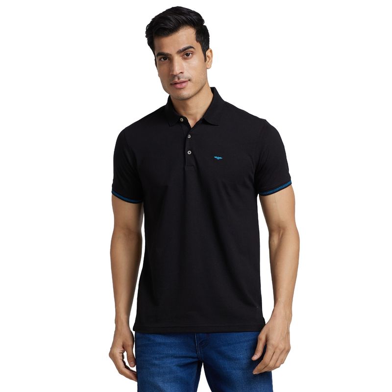 Park Avenue Black Slim Fit Solid Polo T-Shirt (L)