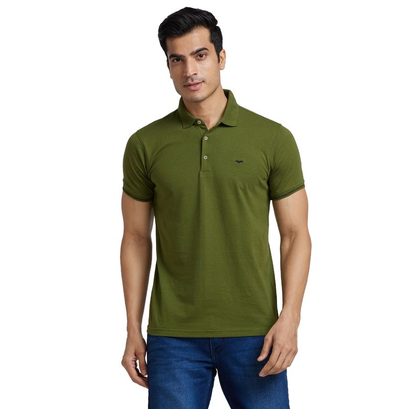 Park Avenue Green Slim Fit Solid Polo T-Shirt (M)