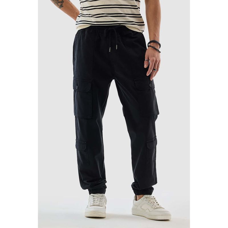 Snitch Black Regular Fit Cargo Joggers (32)