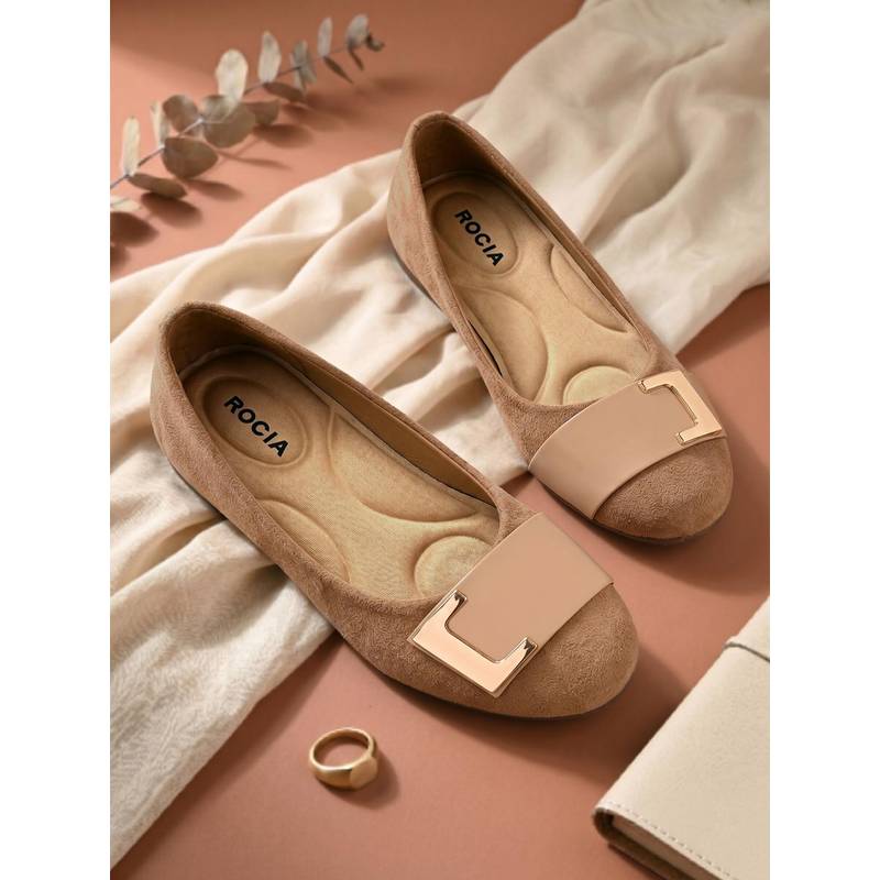 ROCIA By Regal Beige Women Suede Buckled Ballerina (EURO 36)