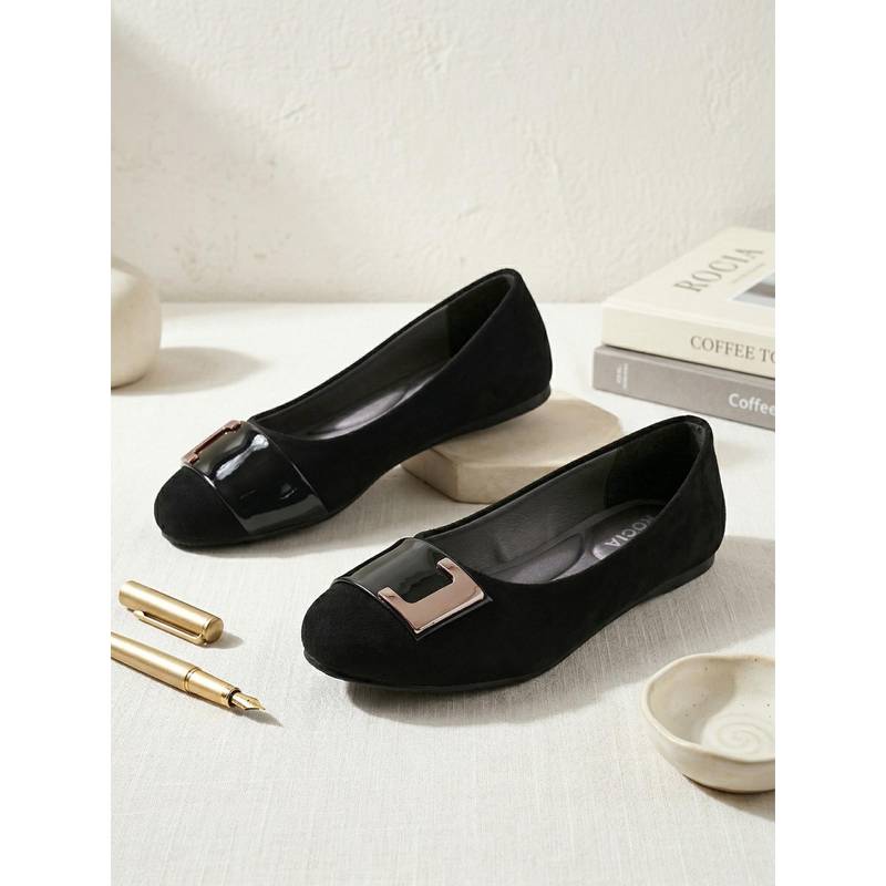 ROCIA By Regal Black Women Suede Buckled Ballerina (EURO 36)