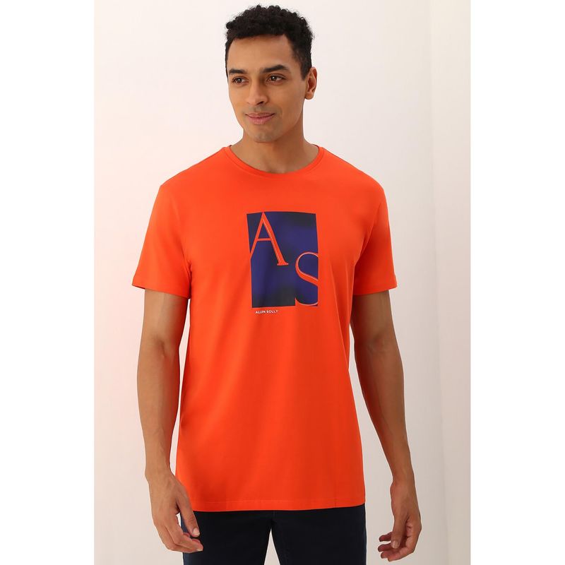 Allen Solly Men Orange Print Crew Neck Printed T-Shirt (S)
