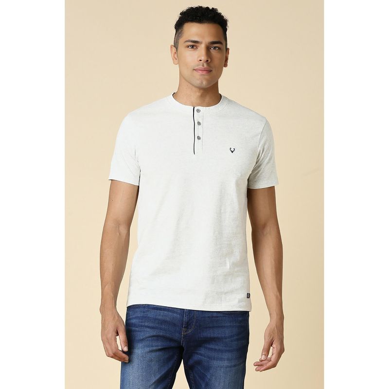 Allen Solly Men White Solid Henley Neck T-Shirt (L)