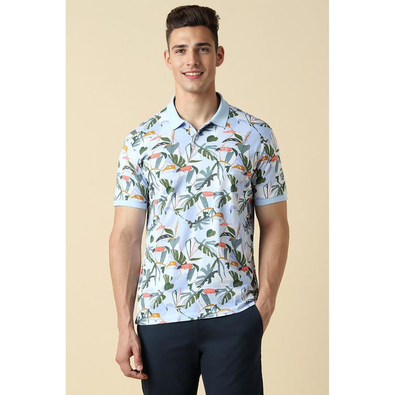 Allen Solly Men Blue Floral Print Collar Neck Polo T-Shirt (XL)